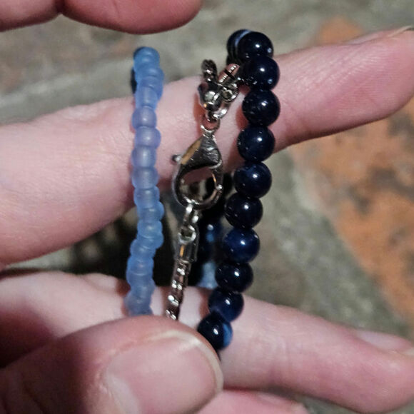 Express Navy Stone, Blue Beads & Silver-Tone Mixed Metal Trio Bracelet Set - Picture 3 of 5